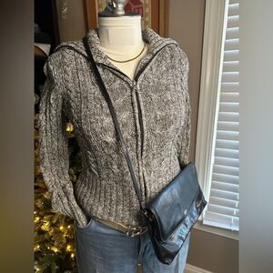 Banana Republic 100% Cotton Gray Cable Knit Women's Zip Up Sweater